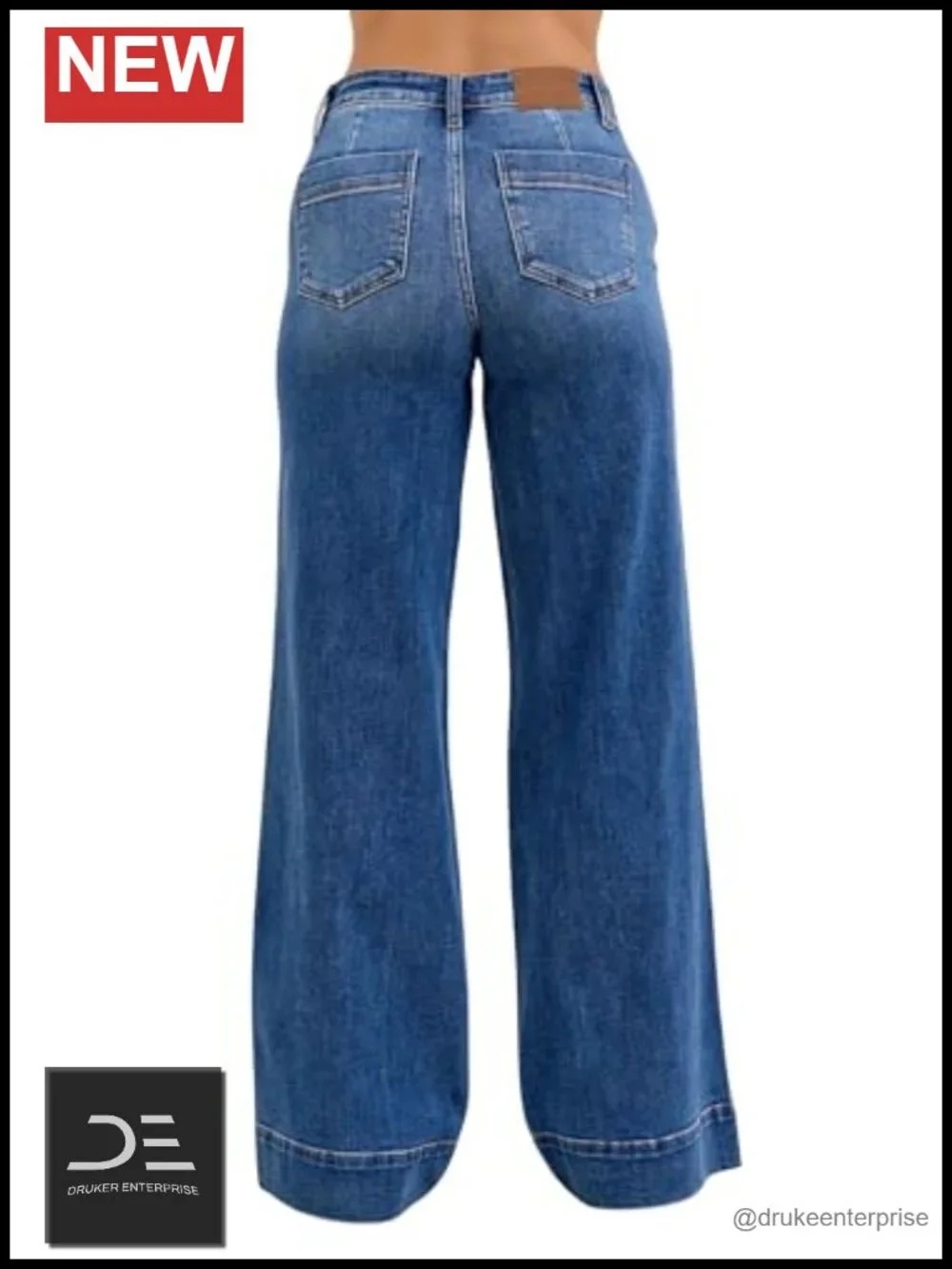 Mid Rise Trouser Style Wide Leg Jeans Stretch Denim 30 Inseam